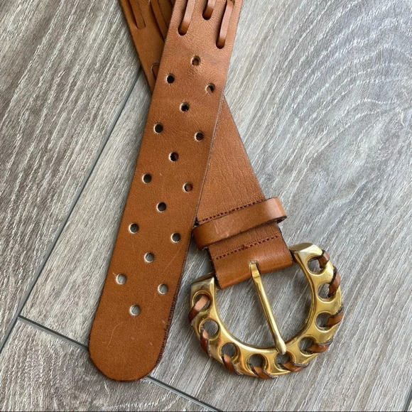 Vintage Handmade Woven Braided Perforated Leather Belt - Picture 9 of 15